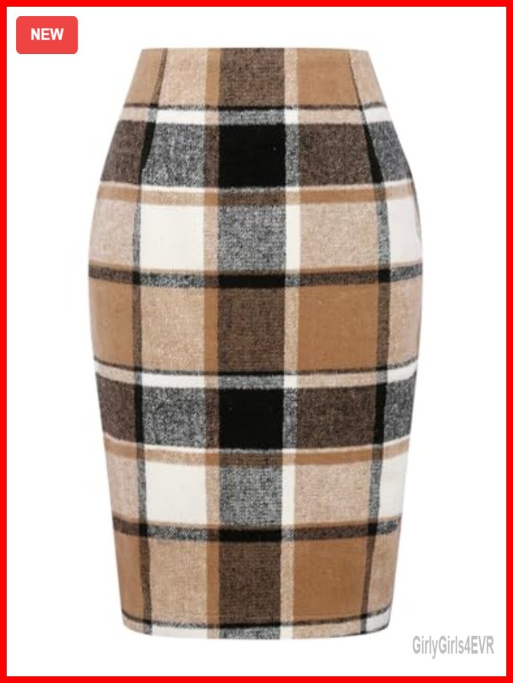 High Waist Plaid Pencil Midi Skirt Knee Length Back Slit
